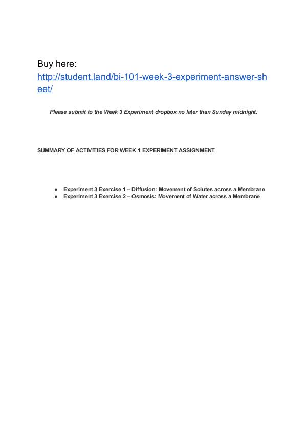 BI 101 Week 3 Experiment Answer Sheet Park University
