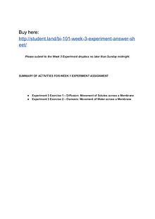 BI 101 Week 3 Experiment Answer Sheet