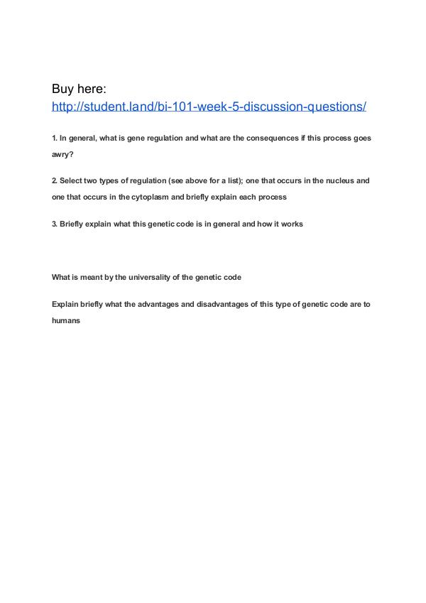 BI 101 Week 5 Discussion Questions Park University