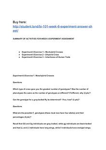 BI 101 Week 6 Experiment Answer Sheet