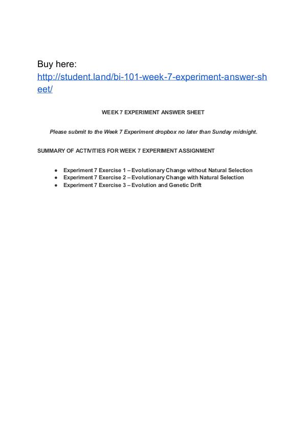 BI 101 Week 7 Experiment Answer Sheet Park University