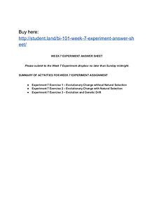 BI 101 Week 7 Experiment Answer Sheet