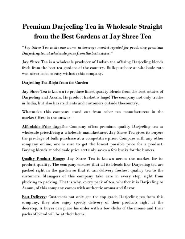 Buy Darjeeling First Flush Tea 2017 at Best Prices from Jay Shree Tea Premium_Darjeeling_Tea_in_Wholesale_Straight_from_