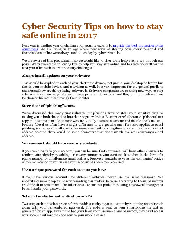 Online Info Blog Cyber Security Tips on how to stay safe online