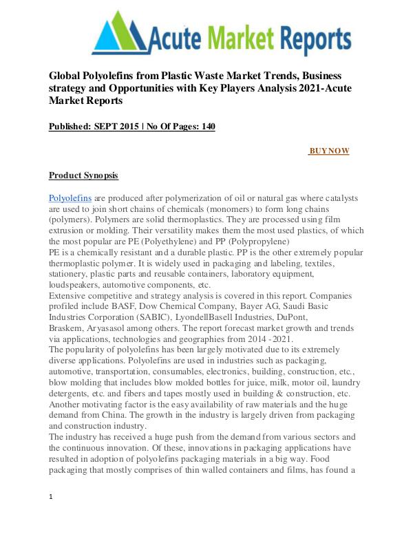 Global Polyolefins Market from Plastic Waste Global Polyolefins Market from Plastic Waste