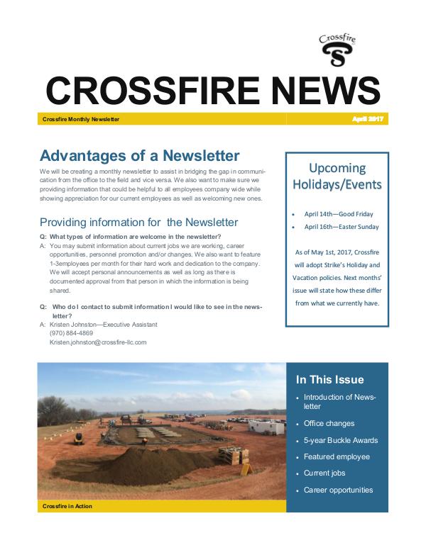 Crossfire Monthly Newsletter 1