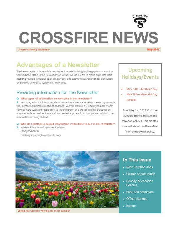 Crossfire Monthly Newsletter Crossfire Newsletter - May
