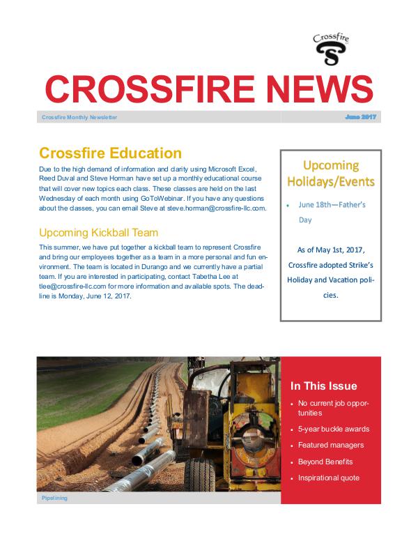 Crossfire Monthly Newsletter Crossfire Newsletter - June