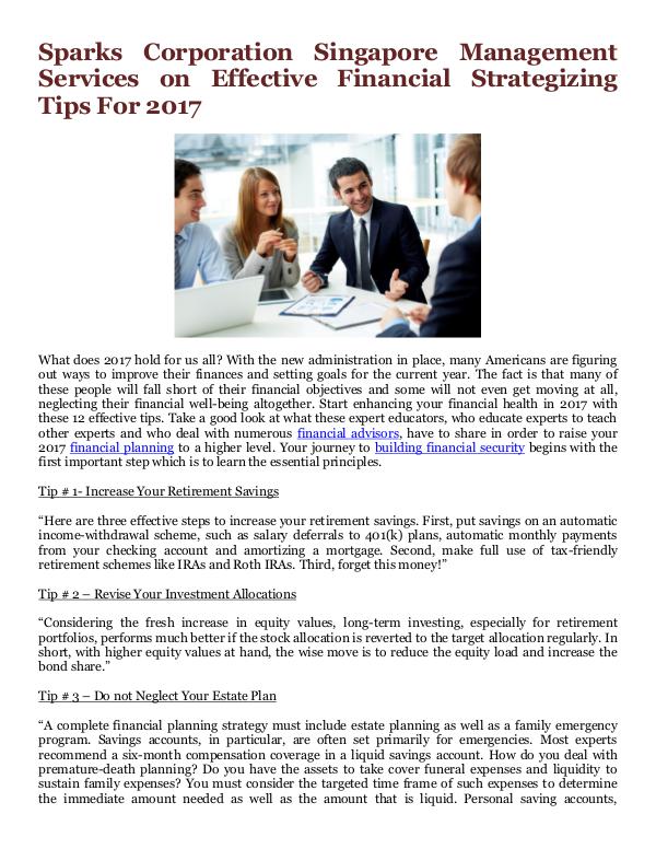 Sparks Corporation Singapore Management Services Effective Financial Strategizing Tips For 2017
