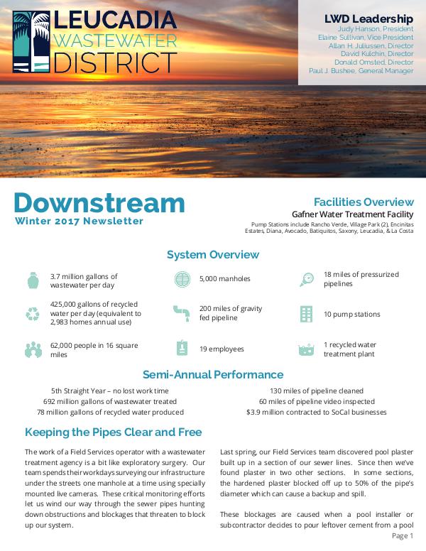 Leucadia Wastewater District Winter 2017 Newsletter Winter 2017
