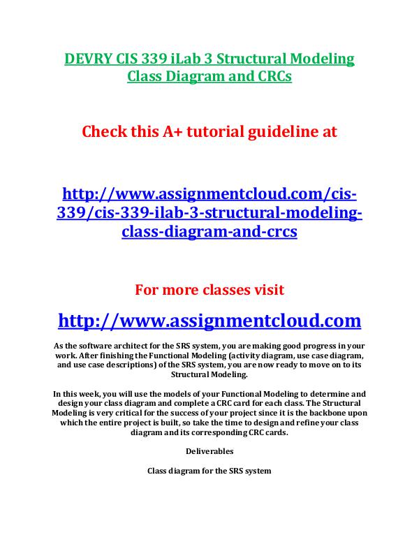 devry cis 339 entire course DEVRY CIS 339 iLab 3 Structural Modeling Class Dia