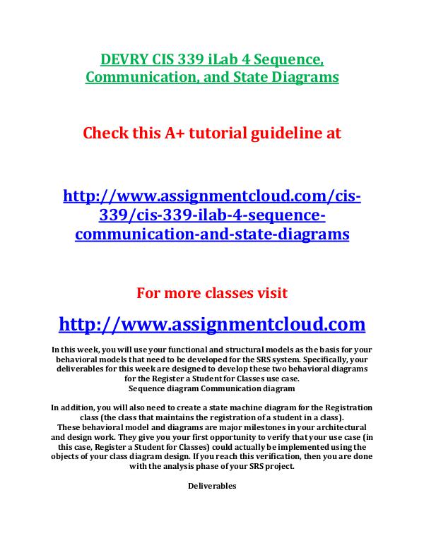 devry cis 339 entire course DEVRY CIS 339 iLab 4 Sequence, Communication, and