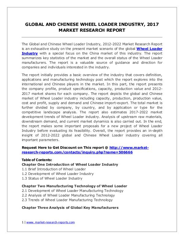 Global Wheel Loader Industry Analyzed in New Market Report Global Wheel Loader Industry Forecast Study 2012-2