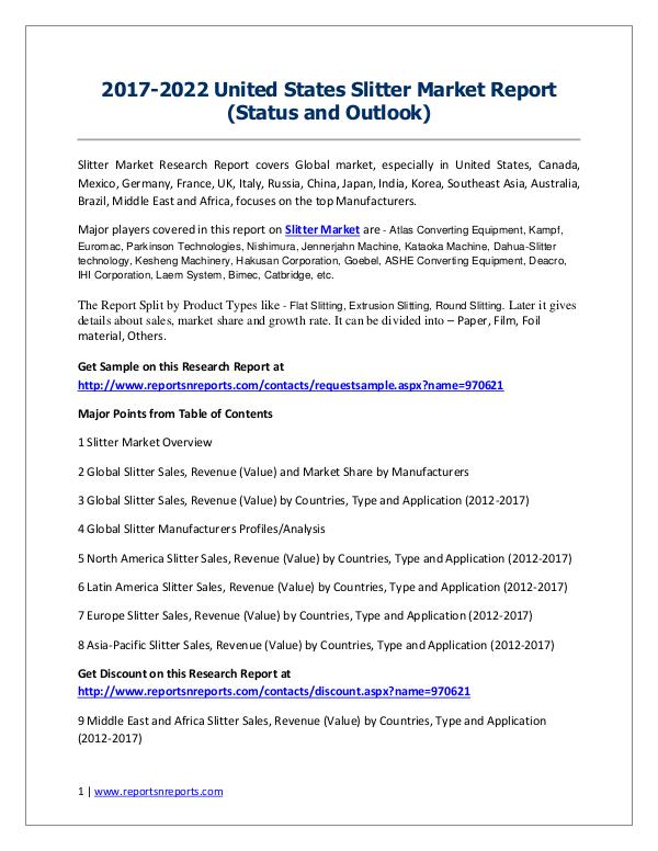Slitter Market 2012-2022 Global Key Manufacturers Analysis Report 2017-2022 United States Slitter Market Report (Sta