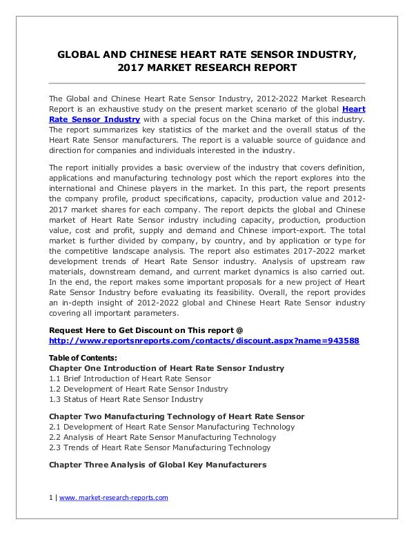 Global Heart Rate Sensor Industry Analyzed in New Market Report Global and Chinese Heart Rate Sensor Industry, 201