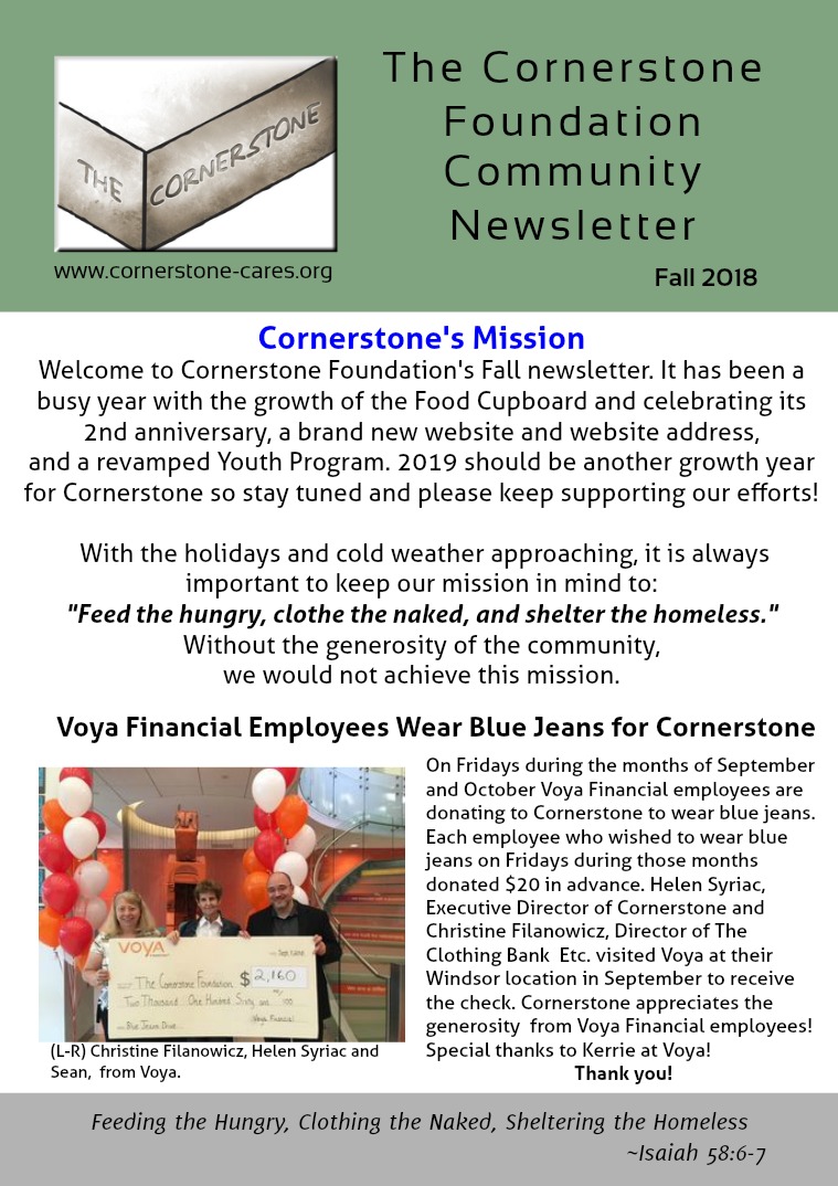 Cornerstone Foundation Digital Community Newsletter Cornerstone Newsletter Fall 2018