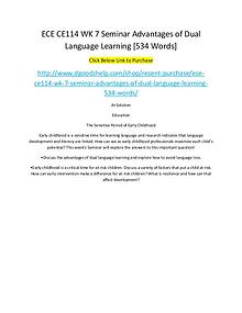 ECE CE114 WK 7 Seminar Advantages of Dual Language Learning [534 Word