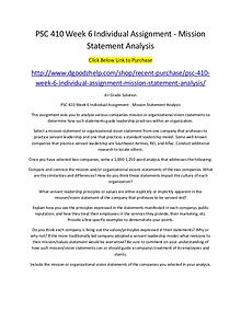PSC 410 Week 6 Individual Assignment - Mission Statement Analysis