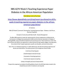 NRS 427V Week 5 Teaching Experience Paper Diabetes in the African Ame