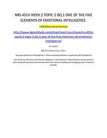 NRS 451V WEEK 2 TOPIC 2 DQ 1 ONE OF THE FIVE ELEMENTS OF EMOTIONAL IN
