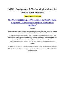 SOCI 212 Assignment 1: The Sociological Viewpoint Toward Social Probl