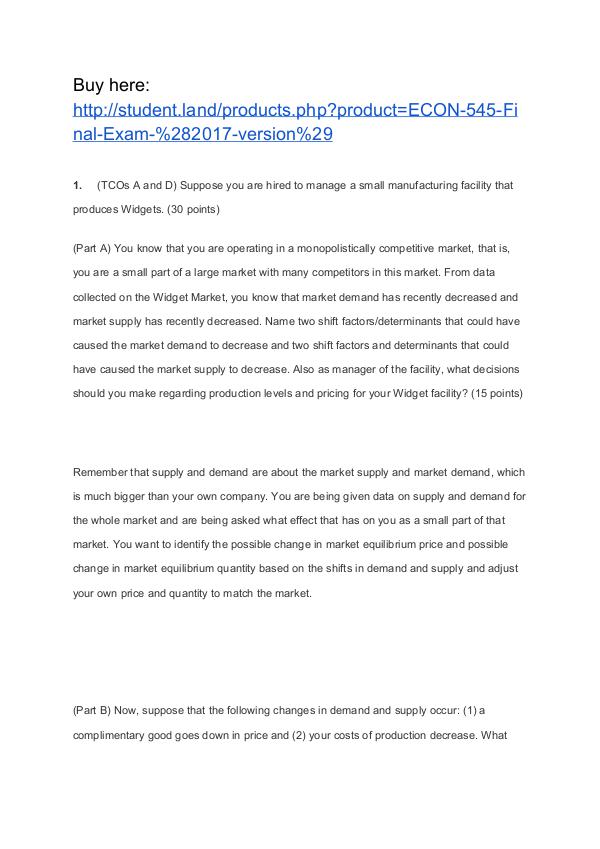 ECON 545 Final Exam (2017 version) Help