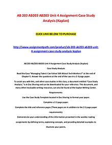 AB 203 AB203 AB203 Unit 4 Assignment Case Study Analysis (Kaplan)