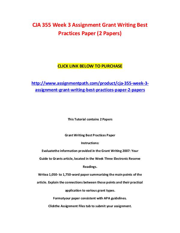 CJA 355 Week 3 Assignment Grant Writing Best Practices Paper (2 Paper CJA 355 Week 3 Assignment Grant Writing Best Pract