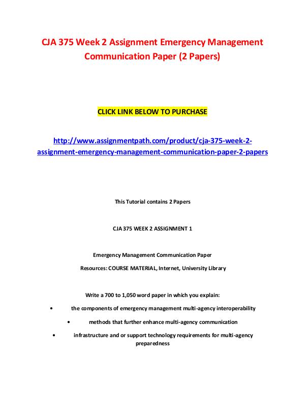 CJA 375 Week 2 Assignment Emergency Management Communication Paper (2 CJA 375 Week 2 Assignment Emergency Management Com