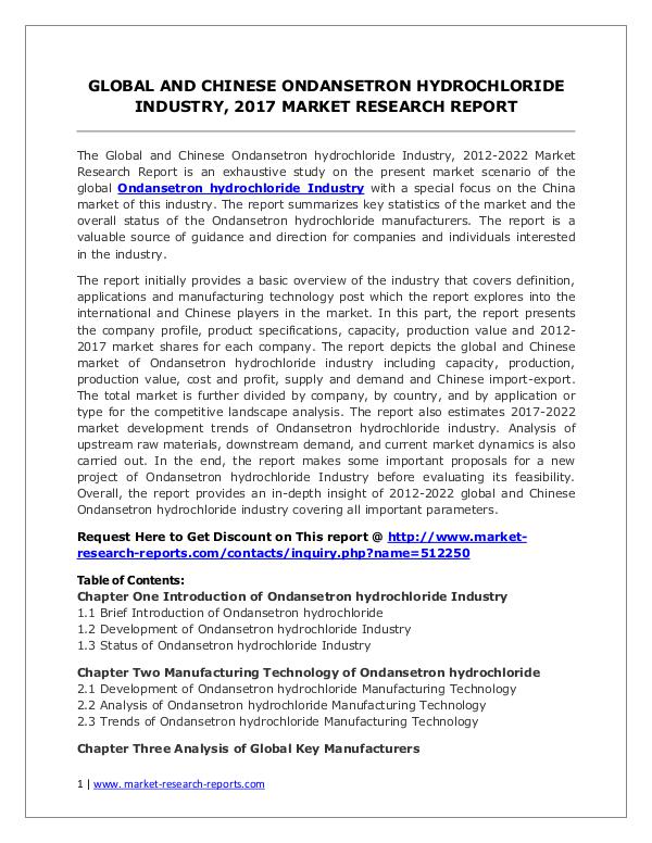 Ondansetron hydrochloride Market Global and Chinese Analysis for 2012 Global Ondansetron hydrochloride Industry Forecast