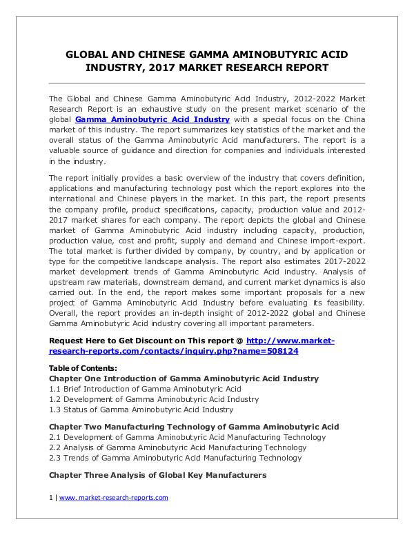 Gamma Aminobutyric Acid Industry Global and Chinese Analysis for 2012 Gamma Aminobutyric Acid Market Global and Chinese