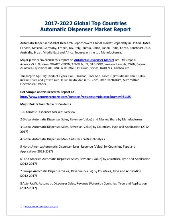 2017-2022 Global Top Countries Electronic commerce Market Report 2017-2022 Global Top Countries Automatic Dispenser