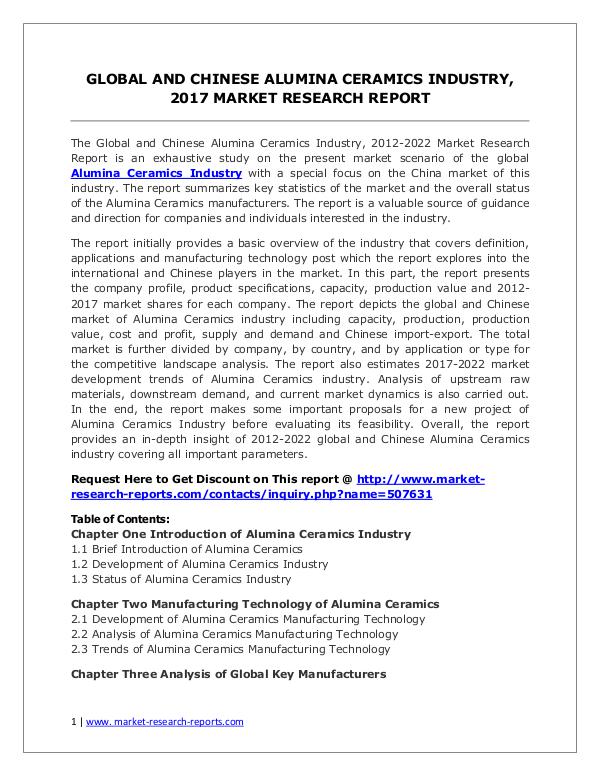 Global Alumina Ceramics Industry Analyzed in New Market Report Alumina Ceramics Market 2012-2022 Analysis