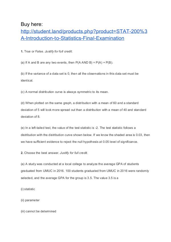 STAT 200: Introduction to Statistics Final Examination STAT 200