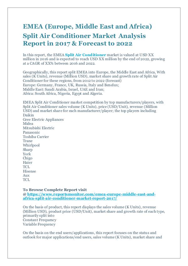 Market Research Reports EMEA Split Air Conditioner Market Report 2017
