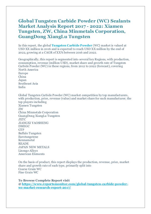Market Research Reports Tungsten Carbide Powder (WC) Sealant Market Report