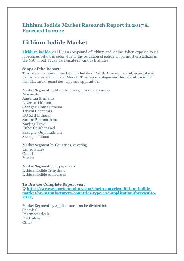 Market Research Reports Lithium Iodide Market Research Report in 2017