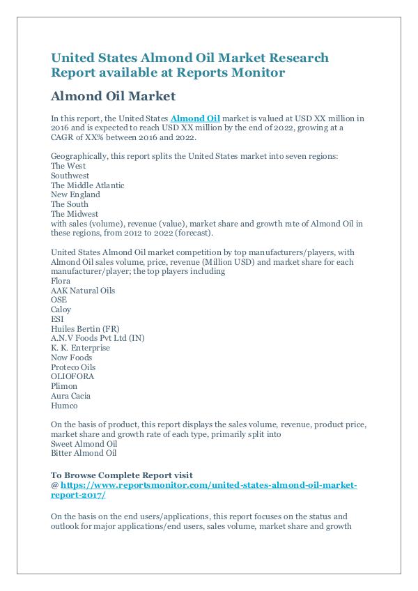 Market Research Reports United States Almond Oil Market Research Report