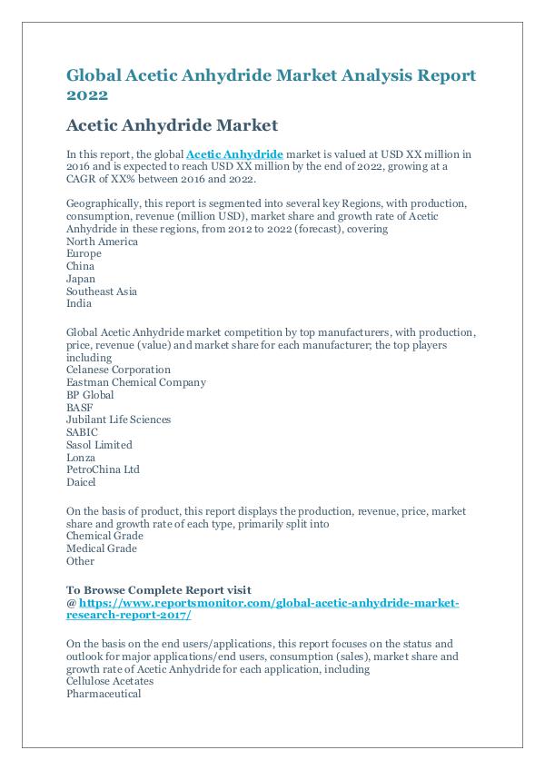 Global Acetic Anhydride Market Analysis Report