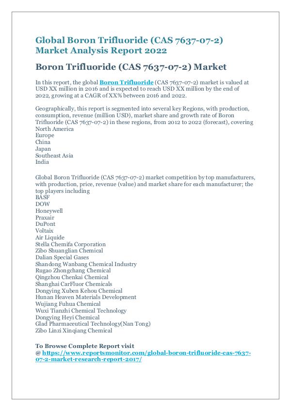 Market Research Reports Boron Trifluoride (CAS 7637-07-2) Market Report