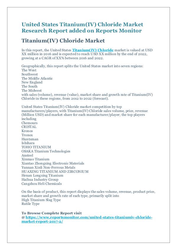 Market Research Reports Titanium(IV) Chloride Market Research Report
