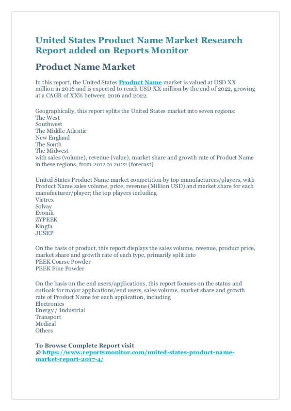 Market Research Reports United States Product Name Market Research Report