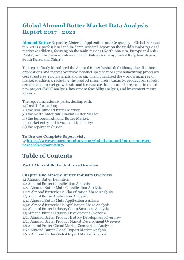 Global Almond Butter Market Data Analysis Report