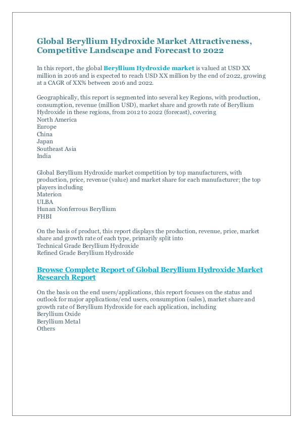 Market Research Reports Global Beryllium Hydroxide Market Report