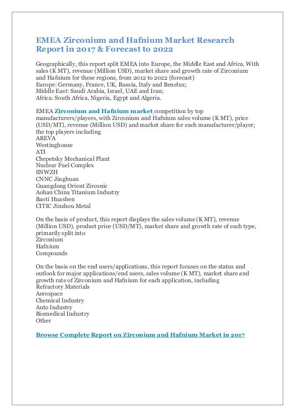 EMEA Zirconium and Hafnium Market Research Report