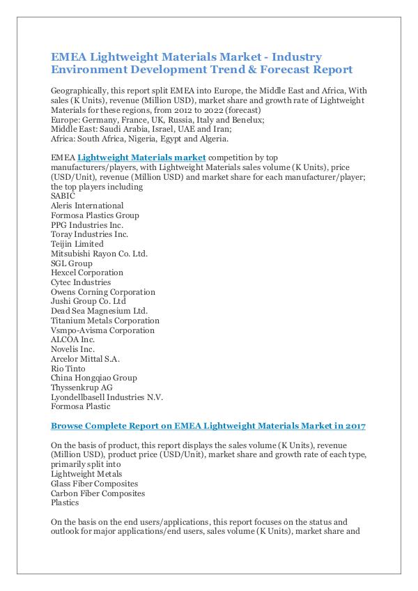 EMEA Lightweight Materials Market Report