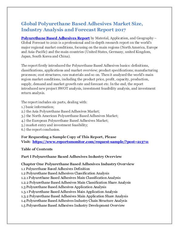 Global Polyurethane Based Adhesives Market Report