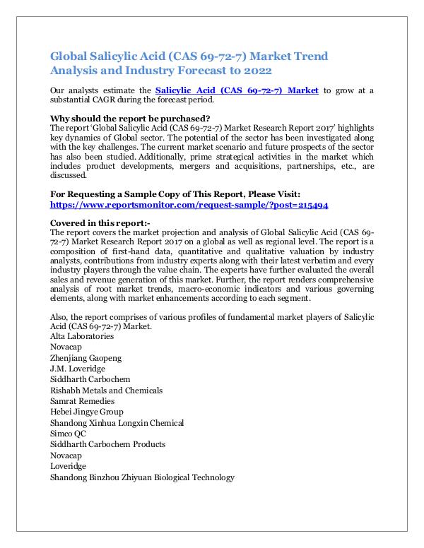 Market Research Reports Global Salicylic Acid (CAS 69-72-7) Market Report