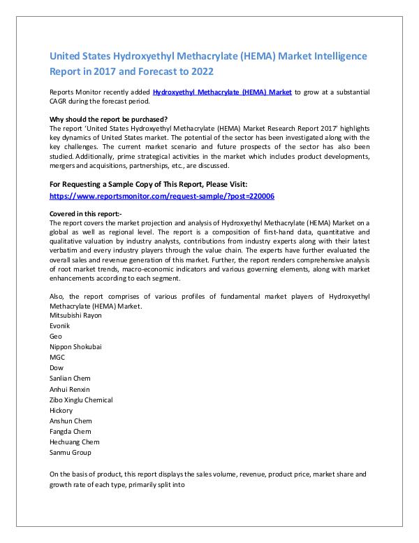 Market Research Reports Hydroxyethyl Methacrylate (HEMA) Market Report