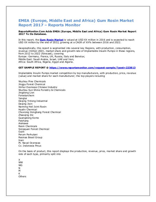 Market Research Reports Gum Rosin Market Research Report 2017